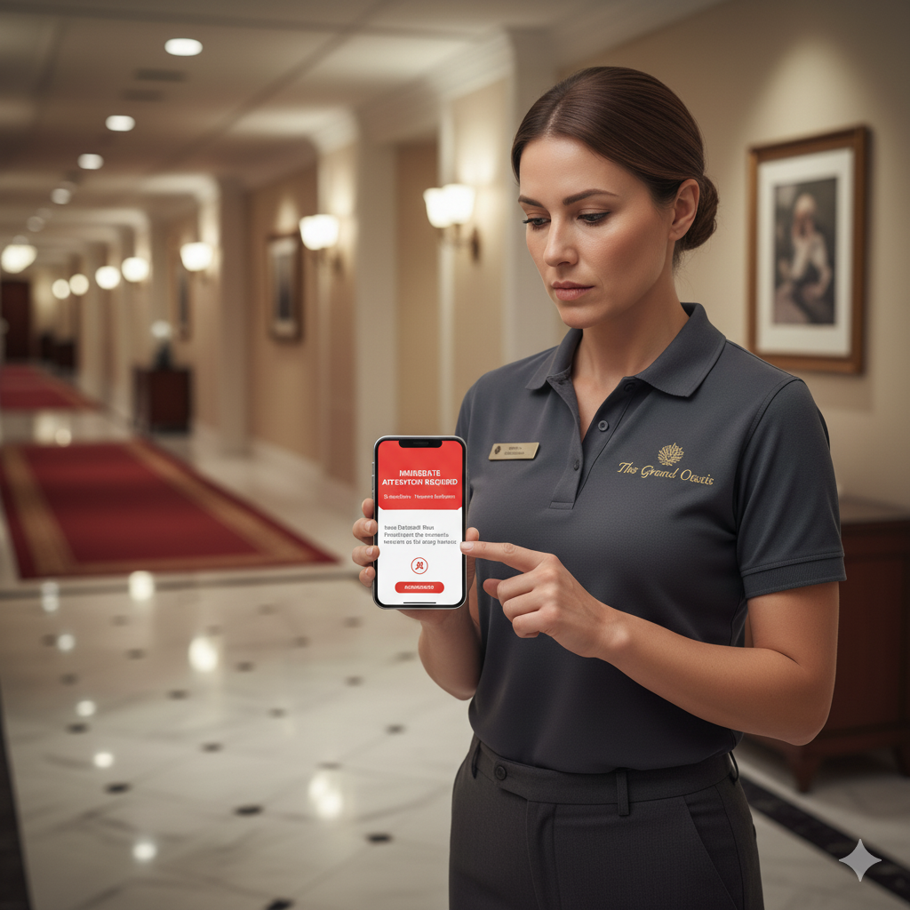 Staff member receiving instant alert on a tablet